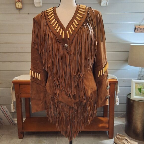 Renegade Spirt Womens Suede Leather Western Wear Brown Fringe Embellished Jacket - Picture 2 of 7